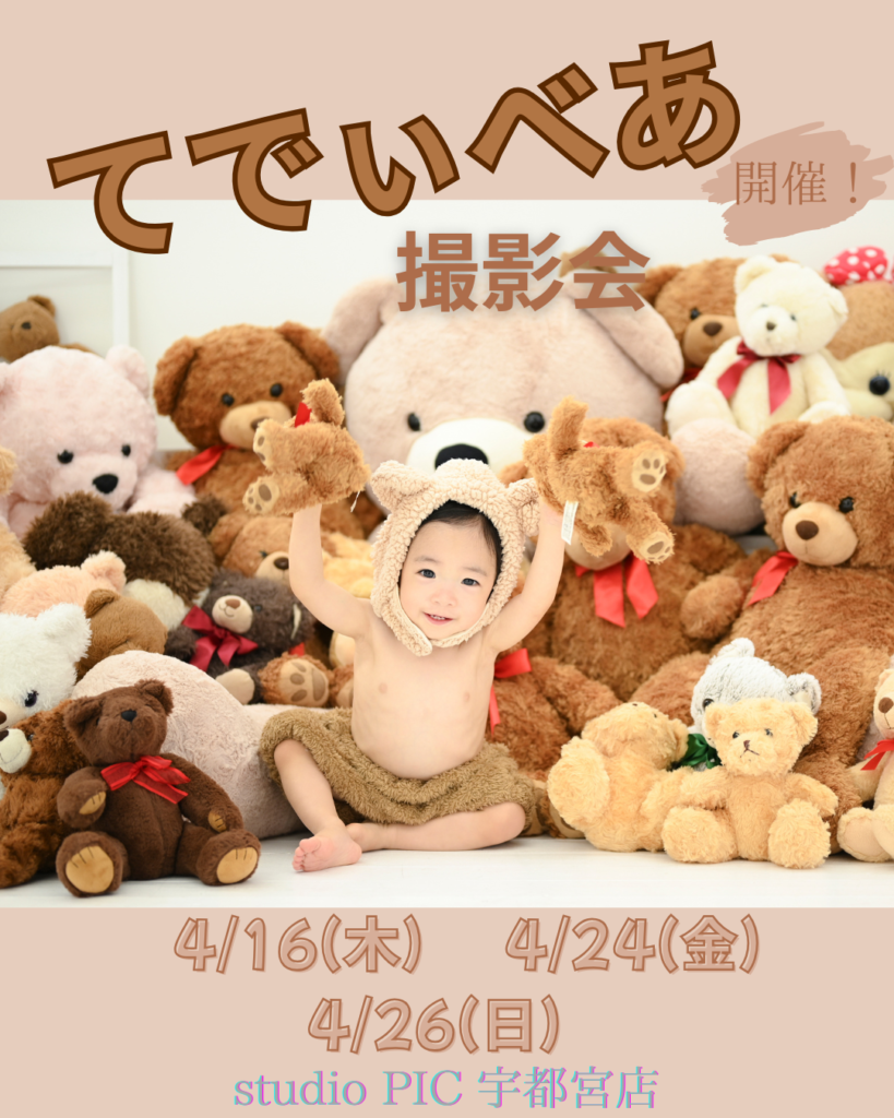 スタジオピック 写真館 Studio PIC 4月｜テディベア撮影会【スタジオピック宇都宮店✨写真館】
